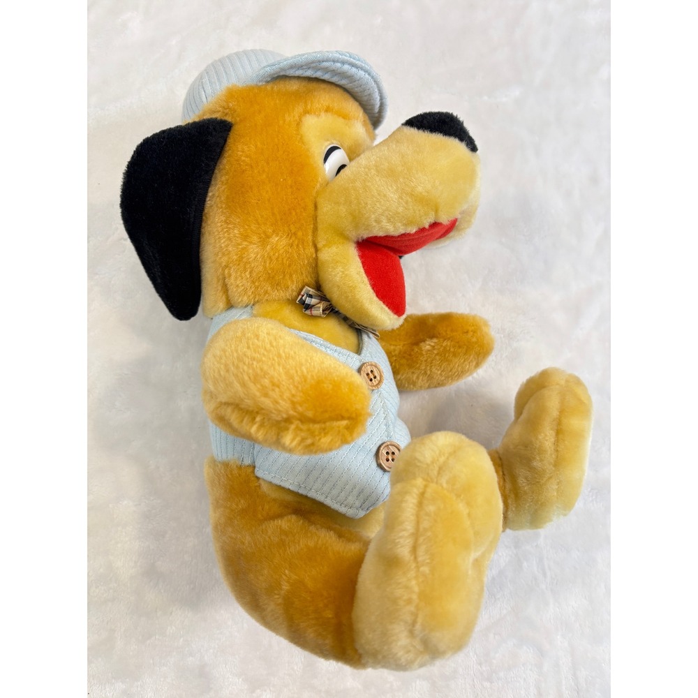 King Plush Dog Stuffed‎ Animal Tan Black Newsboy Cap Blue Corduroy Vest 10 Inch